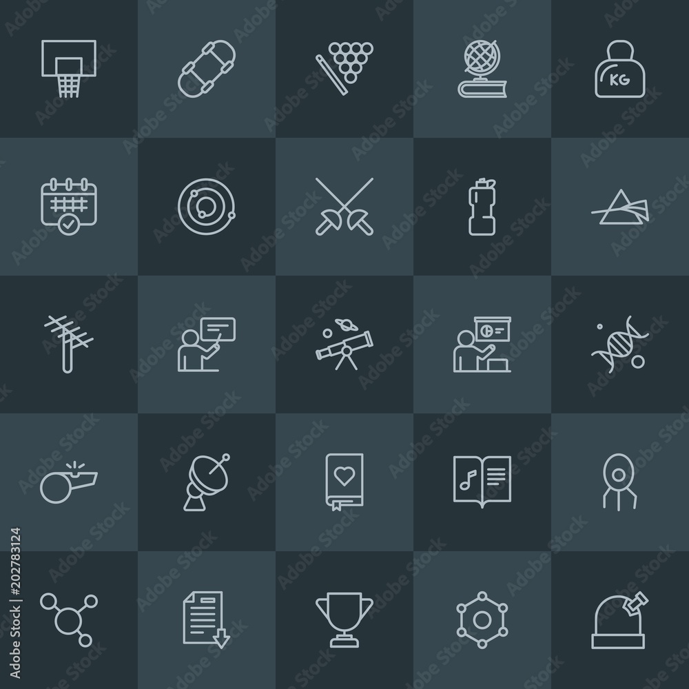 Modern Simple Set of science, sports, education Vector outline Icons. Contains such Icons as skateboarding, literature, award, teacher and more on dark background. Fully Editable. Pixel Perfect. Modern Simple Set of science, sports, education Vector outline Icons. Contains such Icons as skateboarding, literature, award, teacher and more on dark background. Fully Editable. Pixel Perfect.