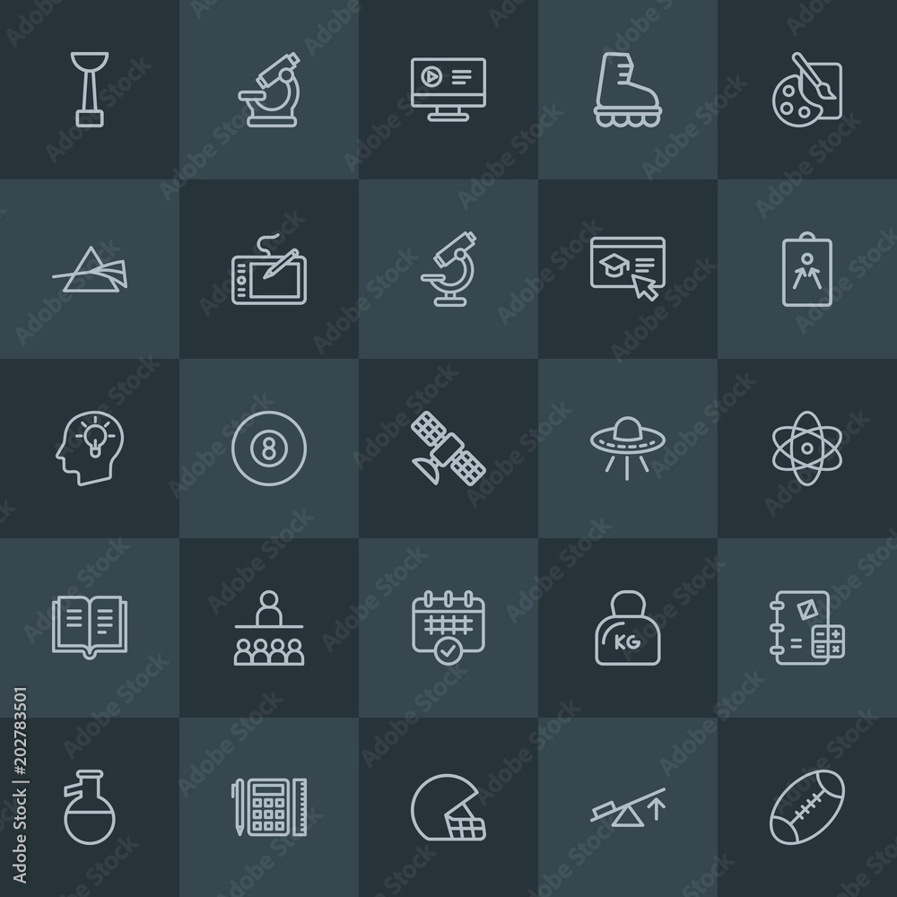 Modern Simple Set of science, sports, education Vector outline Icons. Contains such Icons as knowledge, scientific, leisure, science and more on dark background. Fully Editable. Pixel Perfect. Modern Simple Set of science, sports, education Vector outline Icons. Contains such Icons as knowledge, scientific, leisure, science and more on dark background. Fully Editable. Pixel Perfect.