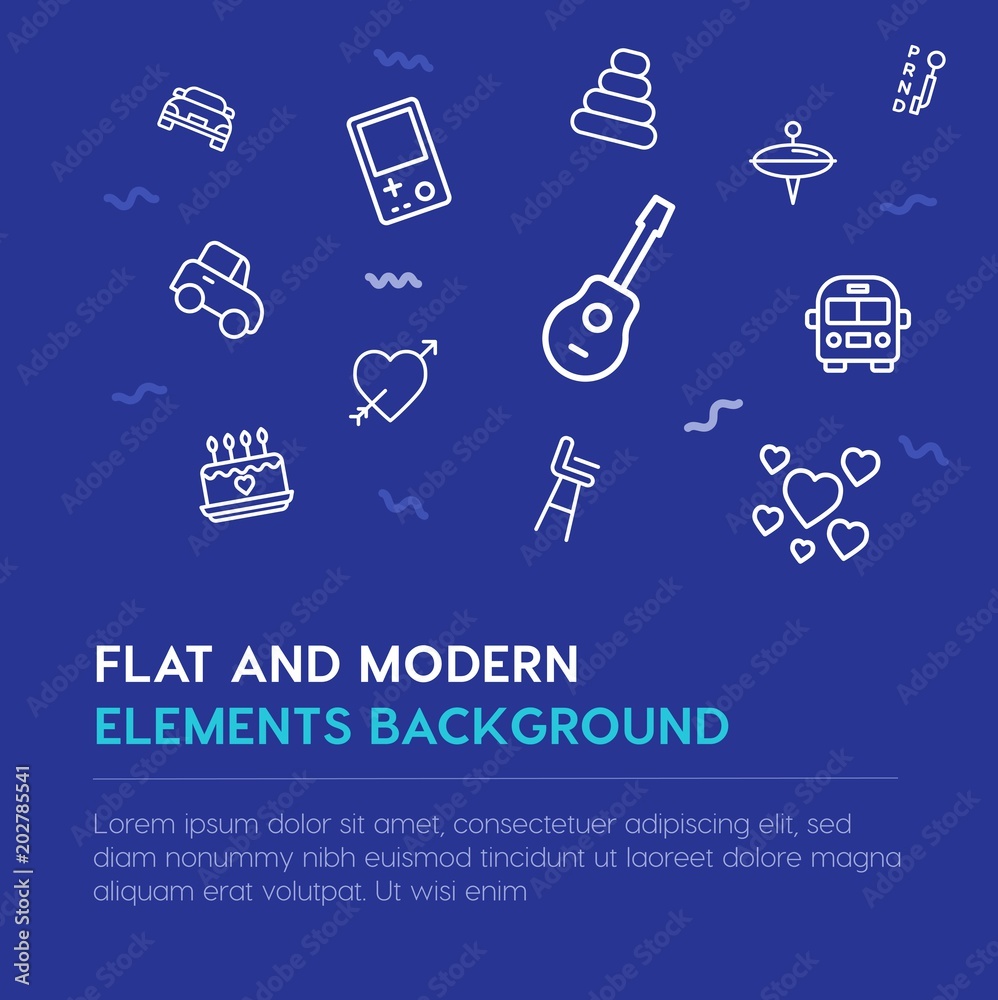 Φωτογραφία transports, valentine, kids and toys outline vector icons and elements background concept on blue background