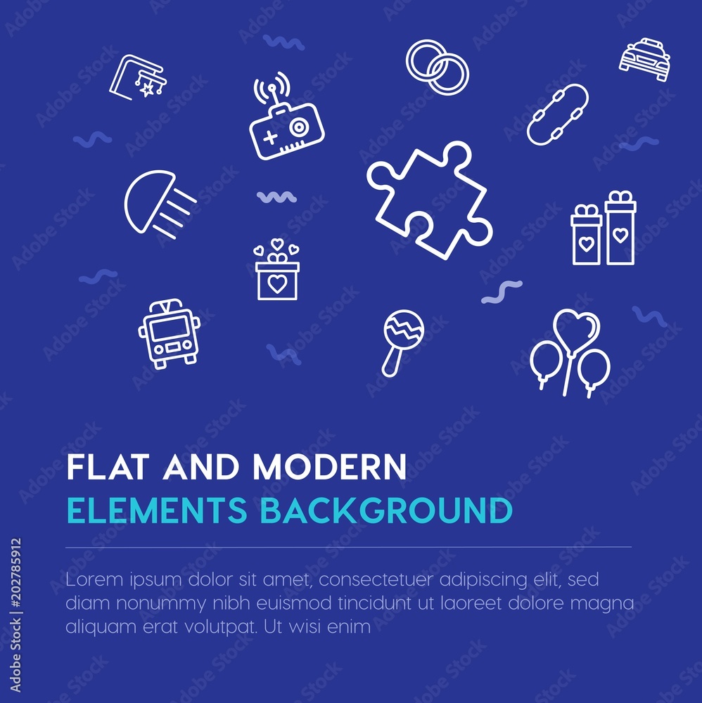 Φωτογραφία transports, valentine, kids and toys outline vector icons and elements background concept on blue background