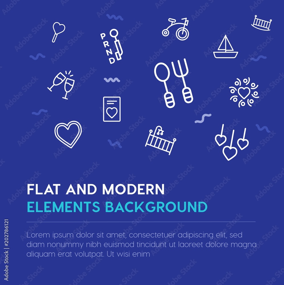 Φωτογραφία transports, valentine, kids and toys outline vector icons and elements background concept on blue background