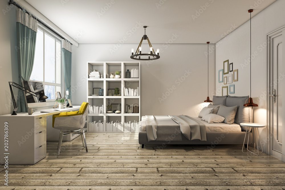 Fototapeta premium 3d rendering vintage sypialnia ze stołem roboczym