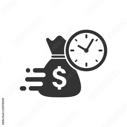 Business and finance management icon in flat style. Time is money illustration on white isolated background. Financial strategy business concept.