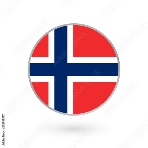 Flag of Norway round icon, badge or button. Norwegian national symbol. Vector illustration.