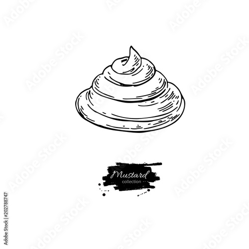Mustrad sauce spill vector drawing. Hand drawn food ingredient