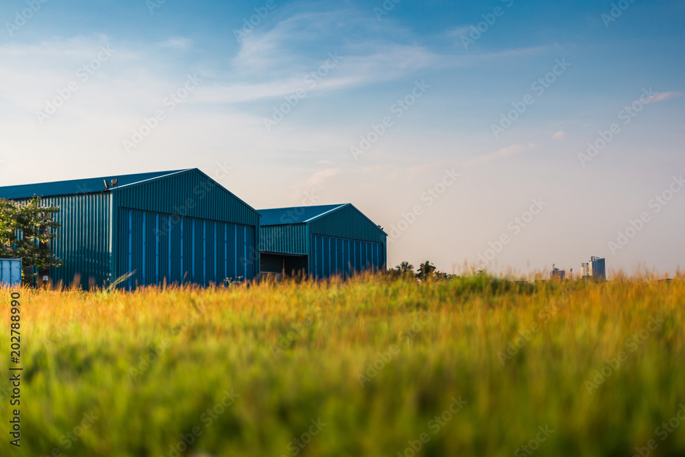 Ταπετσαρία Modern new company warehouse building, farm buildings by the field, outdoors theme concept vintage relaxing