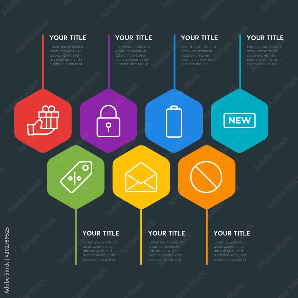 Flat geometric mobile, email, shopping infographic steps template with 7 options for presentations, advertising, annual reports Flat geometric mobile, email, shopping infographic steps template with 7 options for presentations, advertising, annual reports