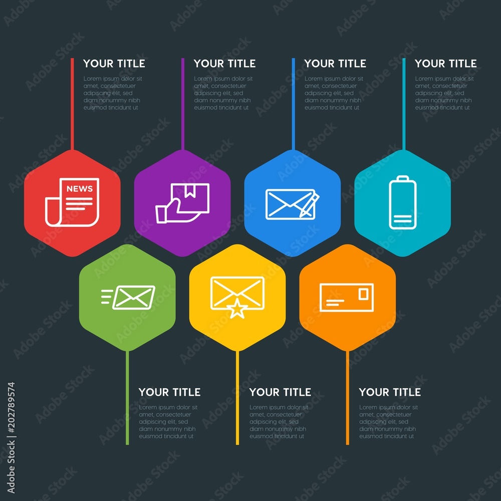 Flat geometric mobile, email, shopping infographic steps template with 7 options for presentations, advertising, annual reports Flat geometric mobile, email, shopping infographic steps template with 7 options for presentations, advertising, annual reports