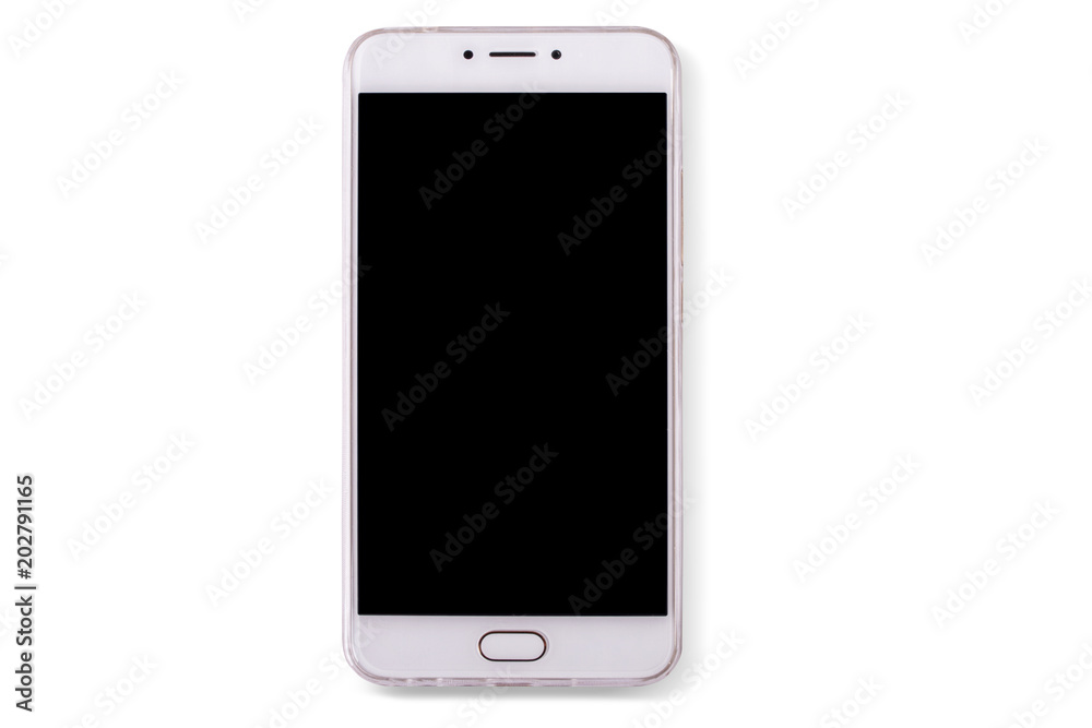 White smartphone on white background, isolated. Cell phone. White smartphone on white background, isolated. Cell phone.