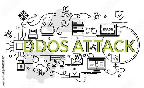 Flat colorful design concept for Ddos Attack. Infographic idea of making creative products..Template for website banner, flyer and poster.