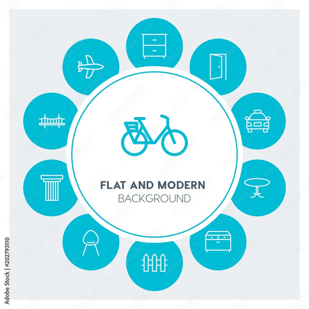 Φωτογραφία transports, buildings, furniture Infographic Circle outline Icons Set