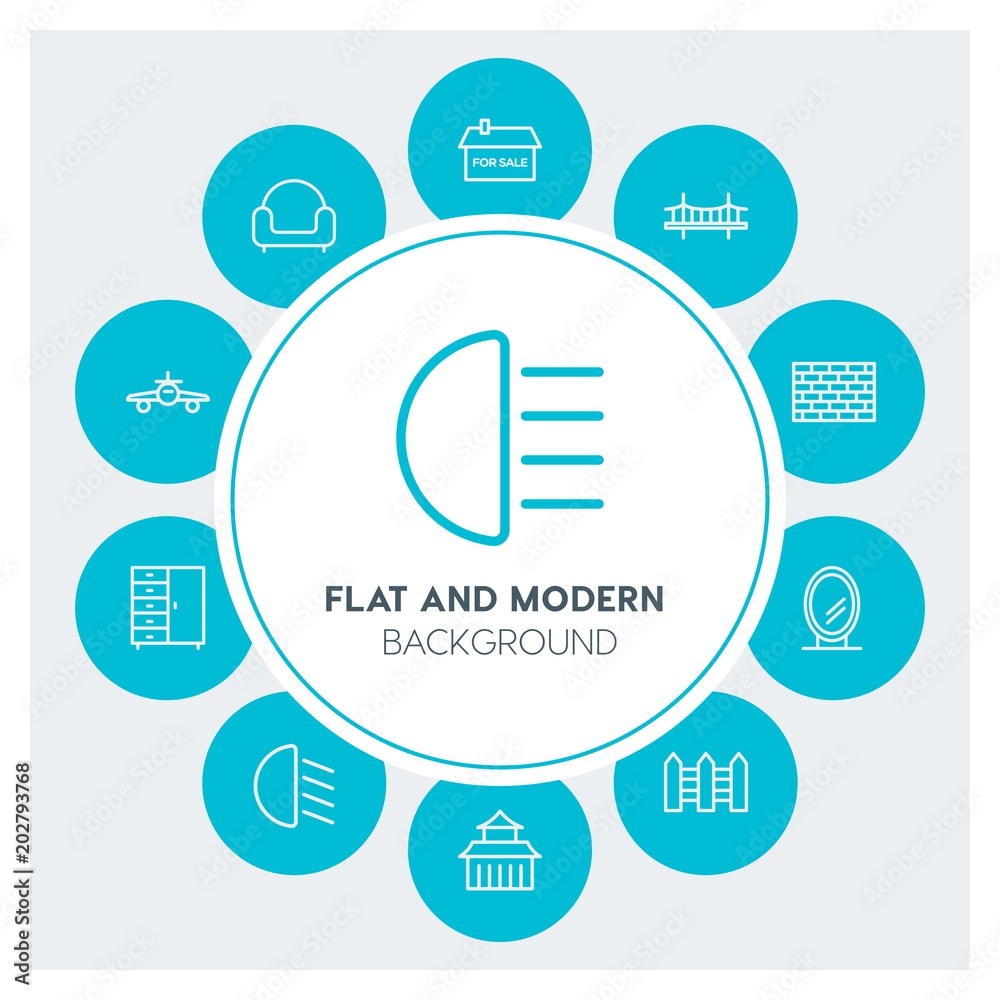Φωτογραφία transports, buildings, furniture Infographic Circle outline Icons Set