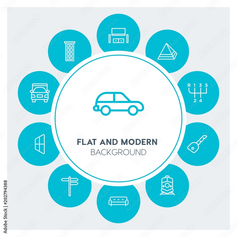 Φωτογραφία transports, buildings, furniture Infographic Circle outline Icons Set