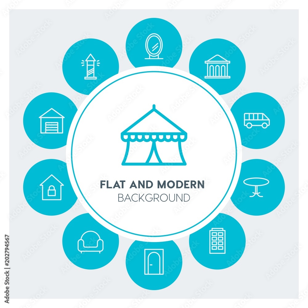 Fototapeta premium transports, buildings, furniture Infographic Circle outline Icons Set. Contains such Icons as business, website, elements, background, pattern, banner and more. Fully Editable. Pixel Perfect