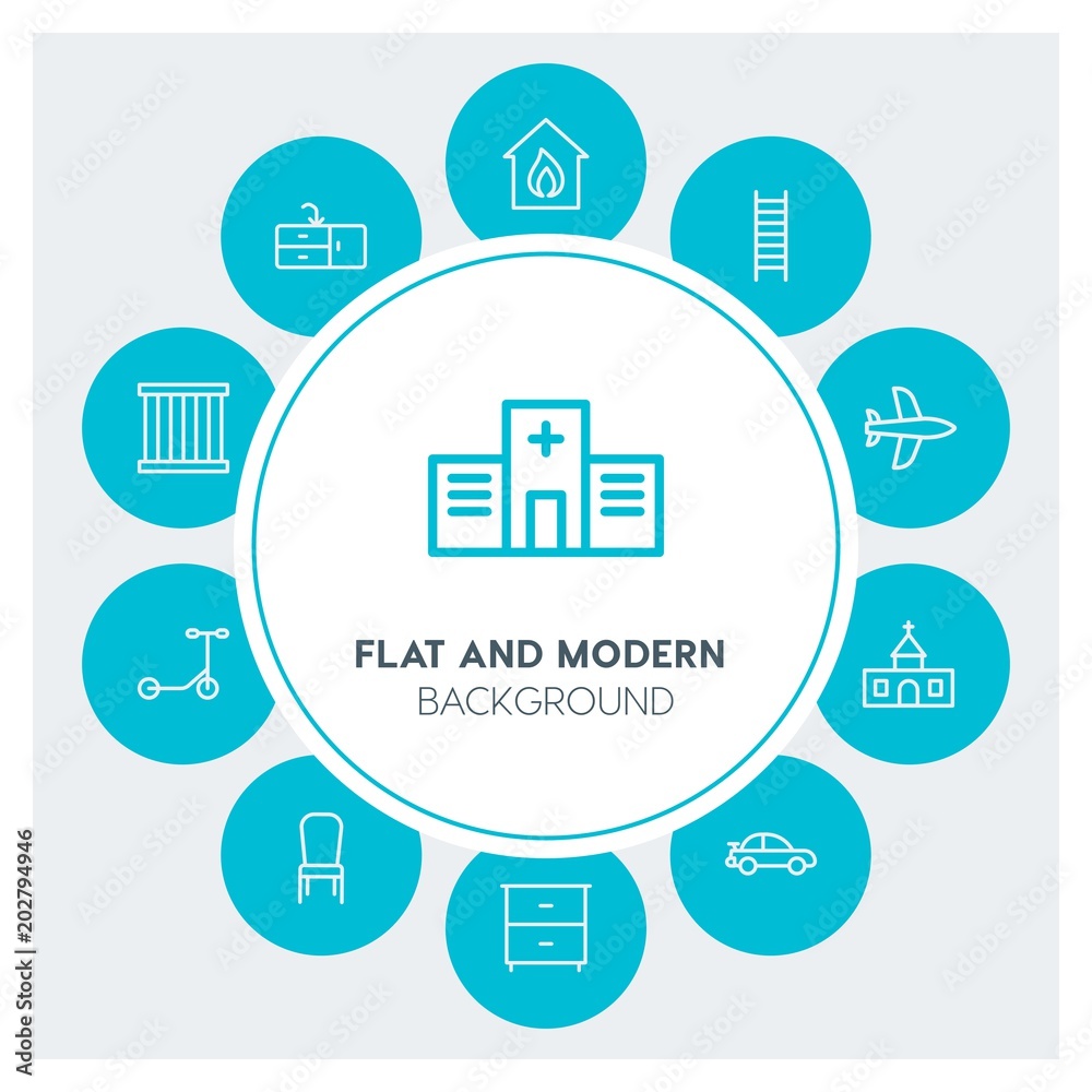 Φωτογραφία transports, buildings, furniture Infographic Circle outline Icons Set