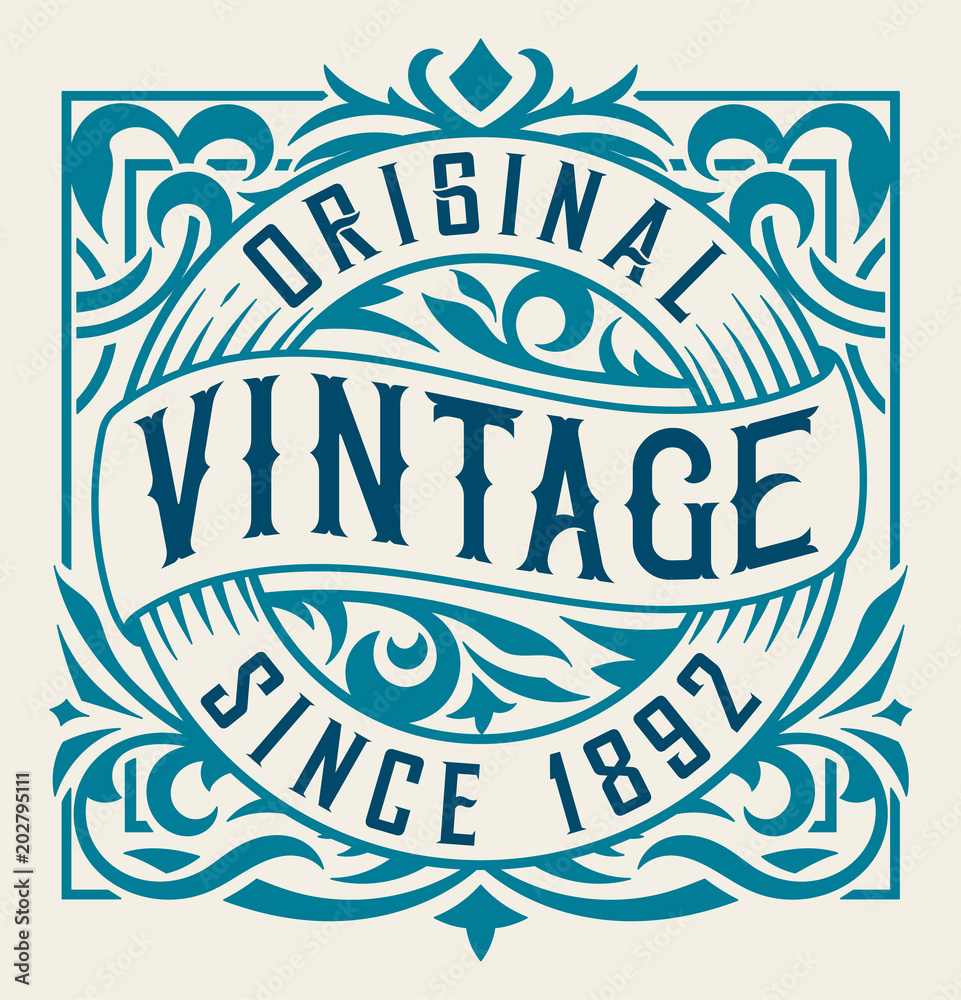 Vintage label with floral details