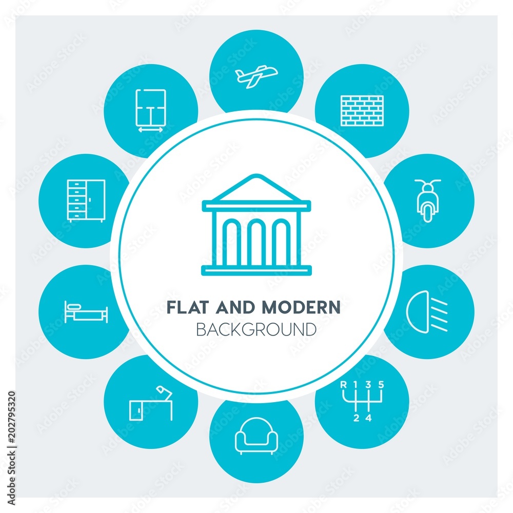 Φωτογραφία transports, buildings, furniture Infographic Circle outline Icons Set
