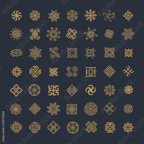 Set of icons with Slavic pagan symbols for your design