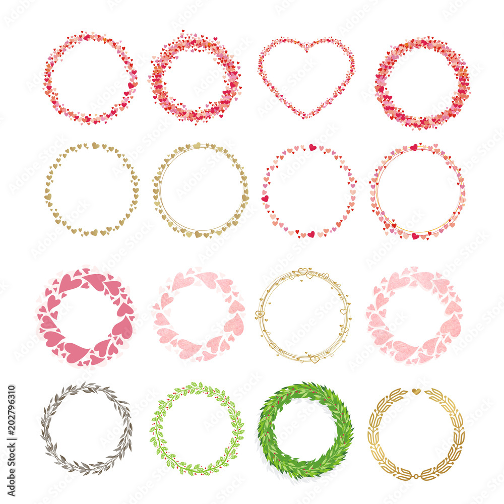 Set of frames made from hearts. Collection wreaths hearts Set of frames made from hearts. Collection wreaths hearts
