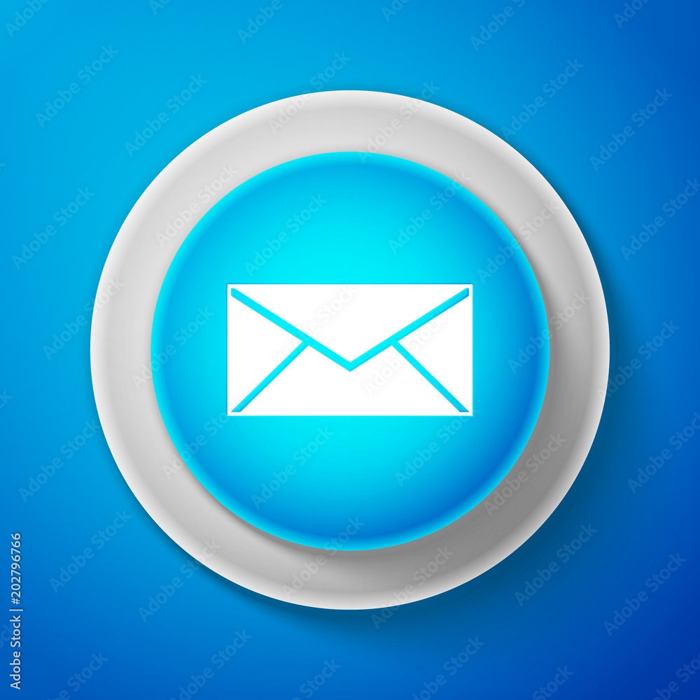 White Envelope icon isolated on blue background. Email message letter symbol. Circle blue button with white line. Vector Illustration White Envelope icon isolated on blue background. Email message letter symbol. Circle blue button with white line. Vector Illustration