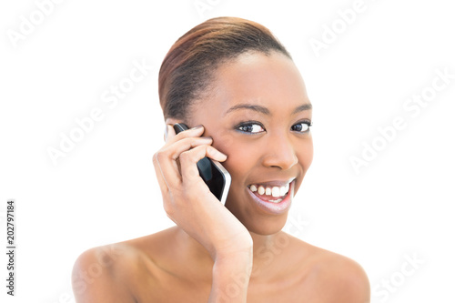 Cheerful phoning natural beauty