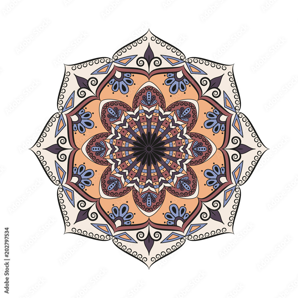Flower Mandala. Oriental pattern, vector illustration. Islam, Arabic, Indian, moroccan,spain, turkish, pakistan, chinese, mystic, ottoman motifs.