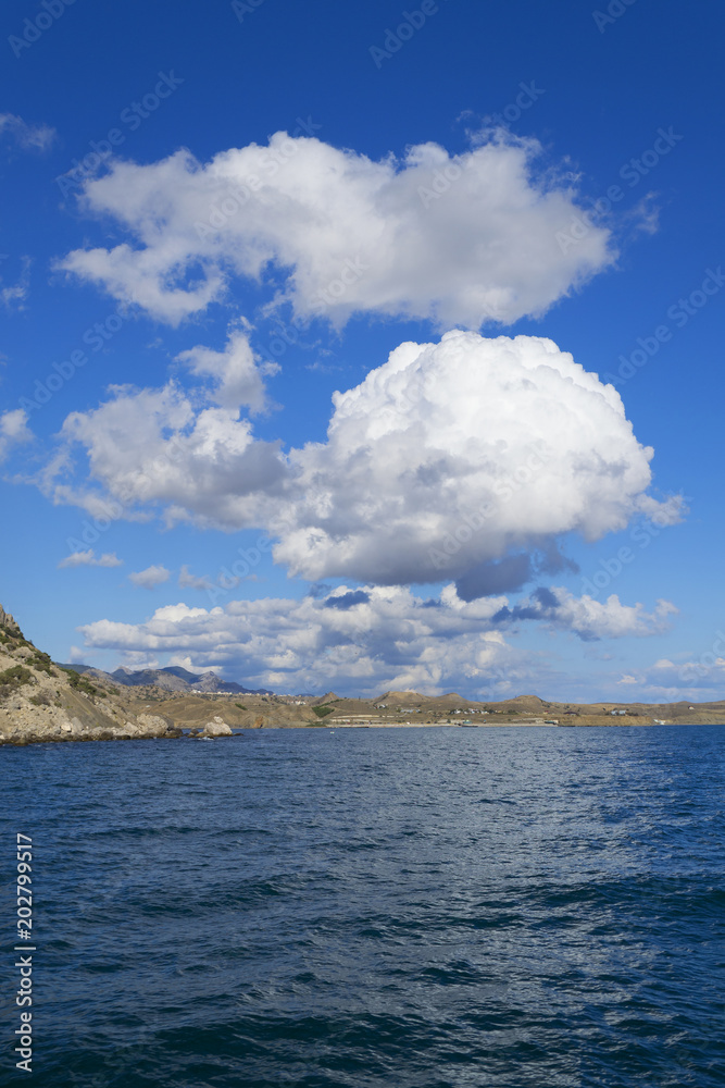 View from the sea to the Crimean mountains View from the sea to the Crimean mountains