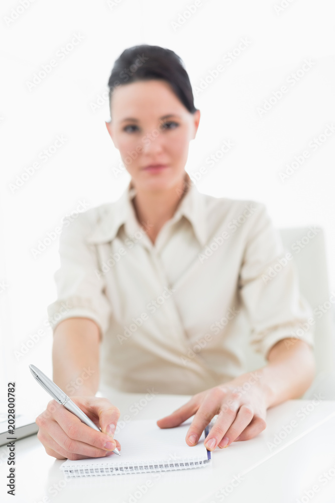 Portrait of a young businesswoman writing notes by laptop Portrait of a young businesswoman writing notes by laptop
