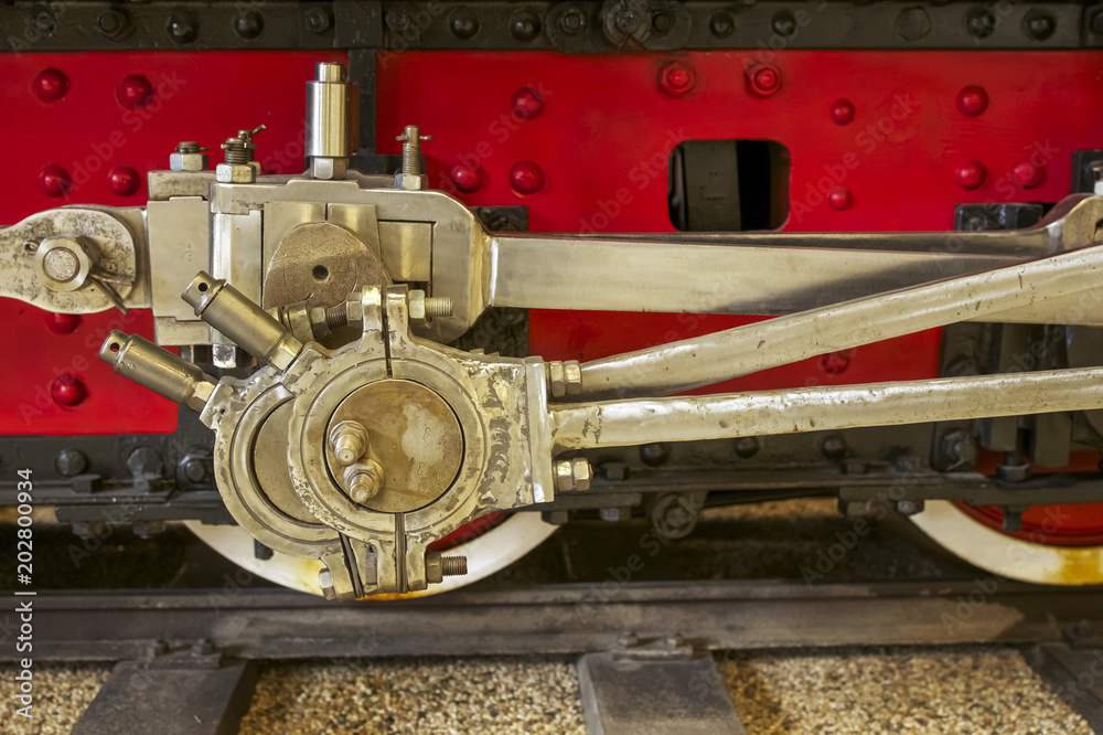 classic red wheels of a steam engine train