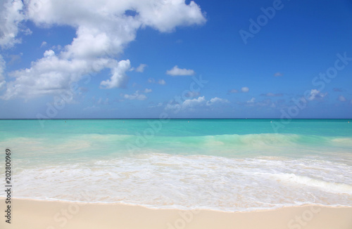 Fototapeta Naklejka Na Ścianę i Meble -  Pristine white beaches and turquoise caribbean waters of Eagle Beach Aruba