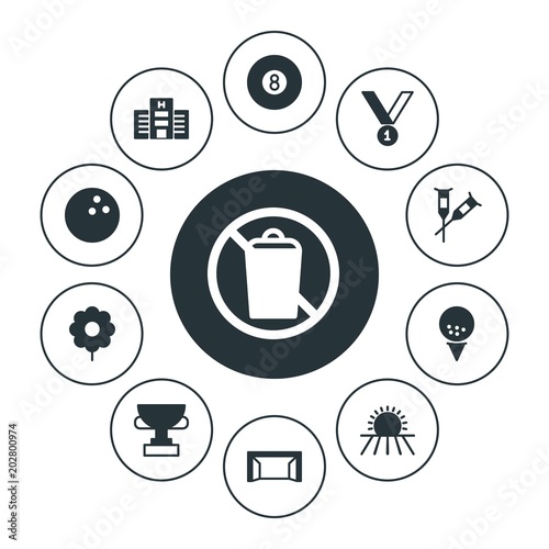 health, sports, nature Infographic Circle fill Icons Set. Contains such Icons as  sign,  award,  organic,  competition,  white,  gardening, agriculture, game and more. Fully Editable. Pixel Perfect