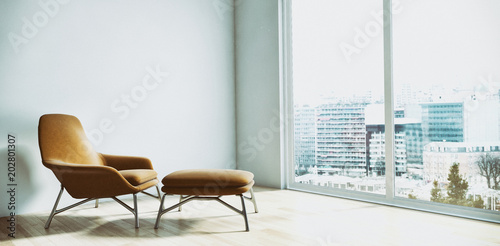 Modern bright interiors room 3D rendering illustration