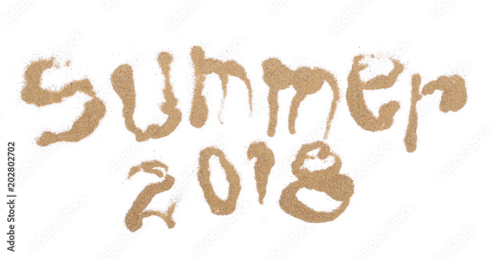 Summer 2018, sand isolated on white background and texture, clipping path Summer 2018, sand isolated on white background and texture, clipping path