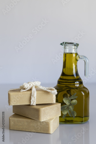 gift soaps with olive oil on the white background for concept.