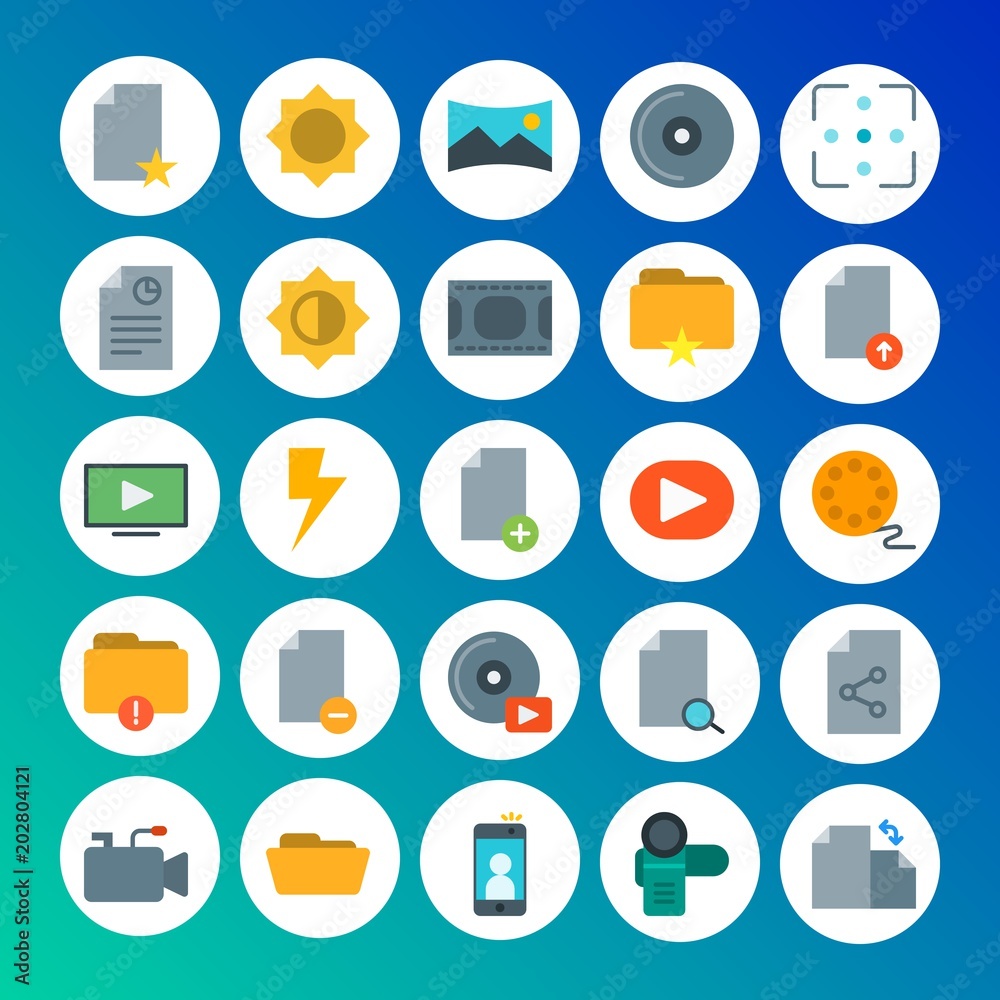 Modern Simple Set of folder, video, photos, files Vector flat Icons. Contains such Icons as  computer,  flash,  blank, internet, disc and more on gradient background. Fully Editable. Pixel Perfect