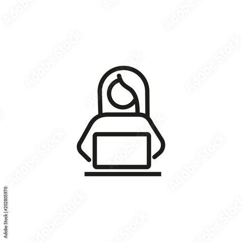Woman working on laptop line icon