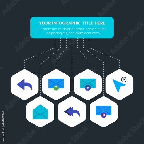 Flat geometric cloud and networking, cursors, bookmarks, email infographic steps template with 7 options for presentations, advertising, annual reports