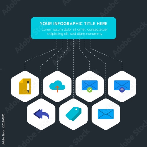 Flat geometric cloud and networking, cursors, bookmarks, email infographic steps template with 7 options for presentations, advertising, annual reports