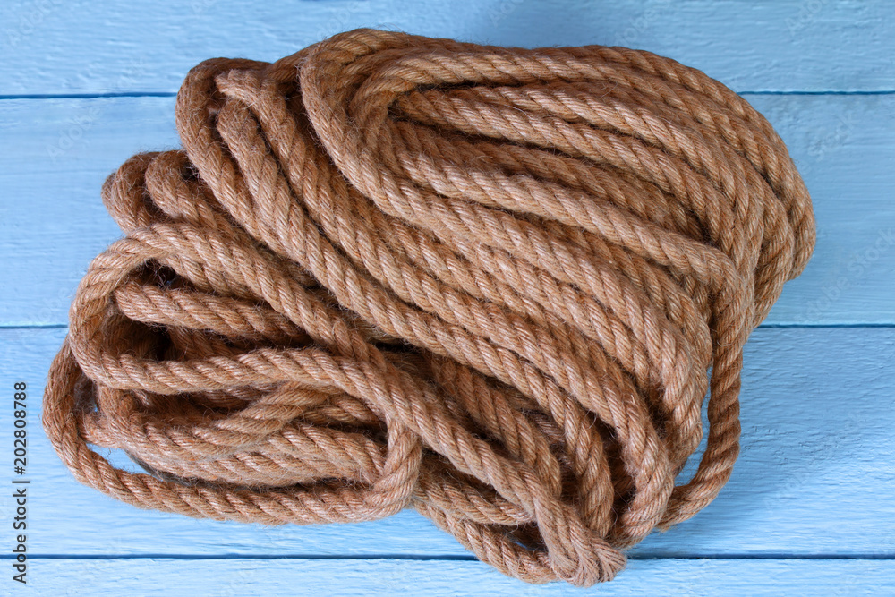 A jute rope on a blue background