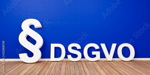 DSGVO Basic Data Protection Regulation Concept with paragraph symbol on blue wall - 3D Rendering photo