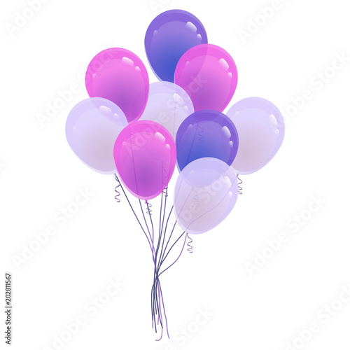 Set of colorful helium balloon. Isolated vector illustration. Birthday baloon flying for party, celebrations, buisness and design.