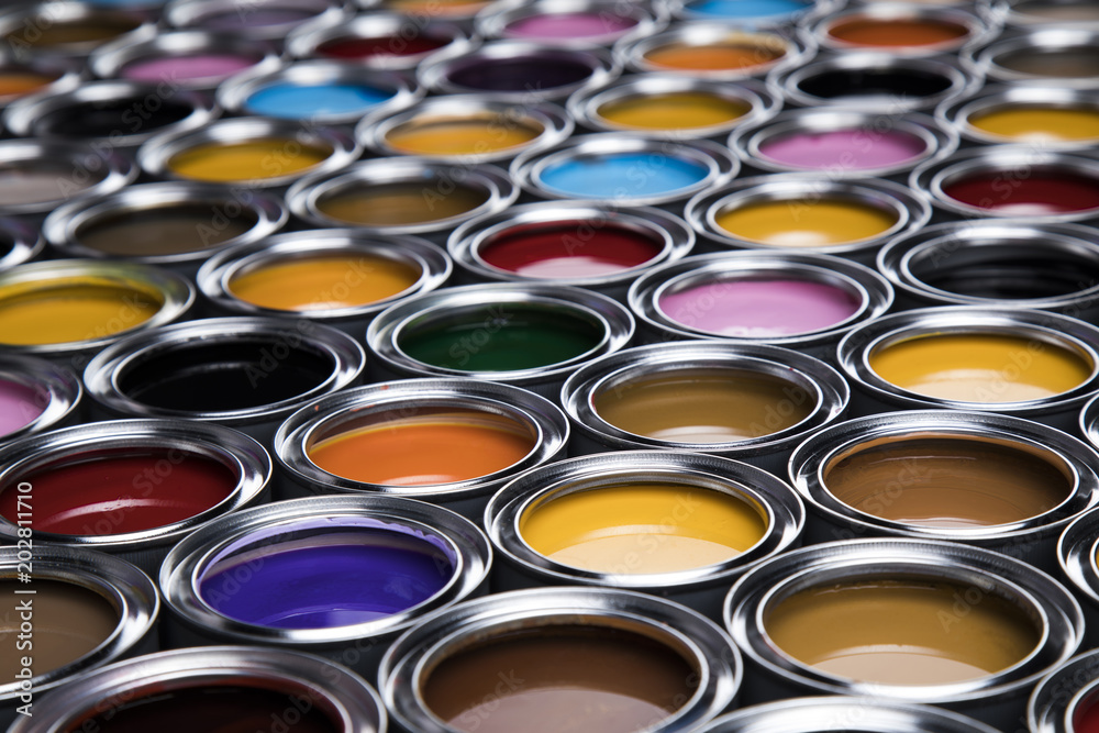 Background from multi color cans of paint Background from multi color cans of paint
