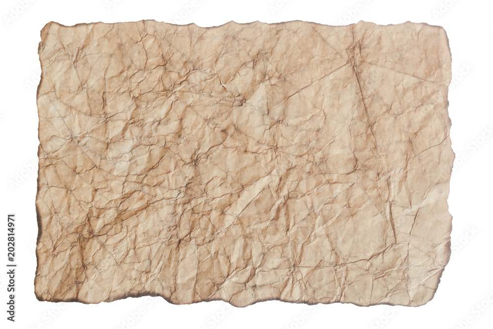 Vintage crumpled paper isolated on white horizontal view