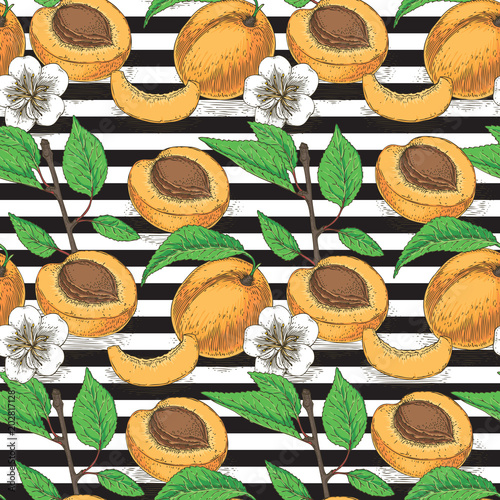 Striped Seamless Pattern with Ripe Apricot