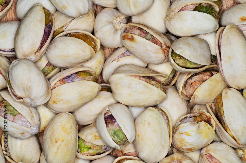 Roasted and salted pistachios in shell