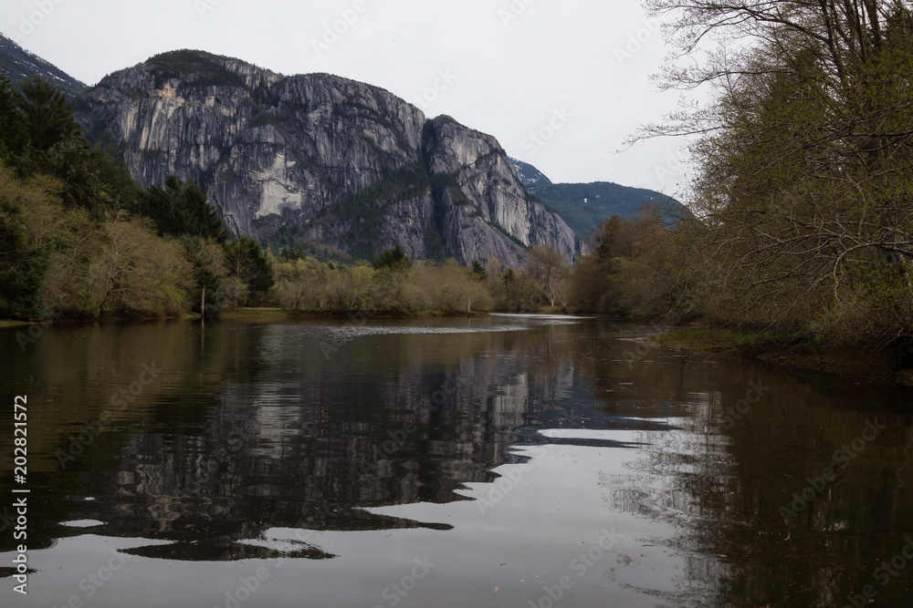 View on the lake with Chief Mountain in the background. Taken in Squamish, British Columbia, Canada. View on the lake with Chief Mountain in the background. Taken in Squamish, British Columbia, Canada.