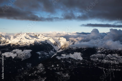 Beautiful aerial view of Canadian Mountain Landscape. Taken North of Vancouver, British Columbia, Canada.