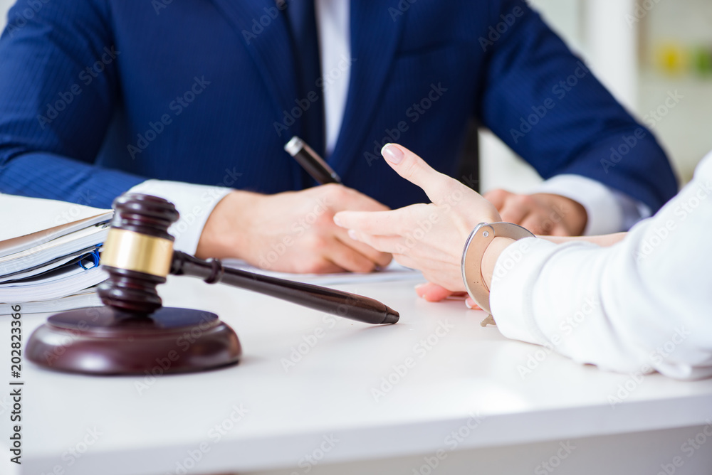 Lawyer talking to his client in office Lawyer talking to his client in office