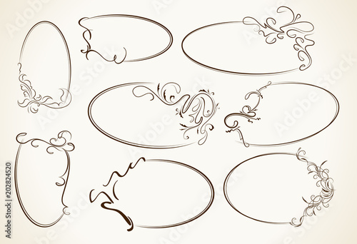 Big set, beautiful collection of oval frames. Vector illustration.