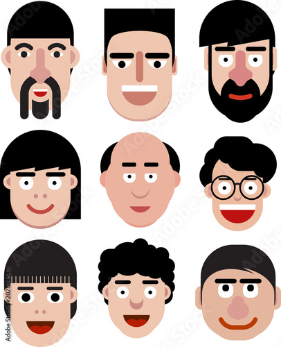 Set of cartoon vector men faces in very simple style